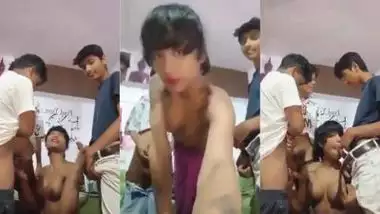 Shemale sucks three young boys? dick in Indian gay porn