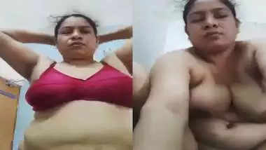 MILF in bra takes selfie showing big boobs like melons